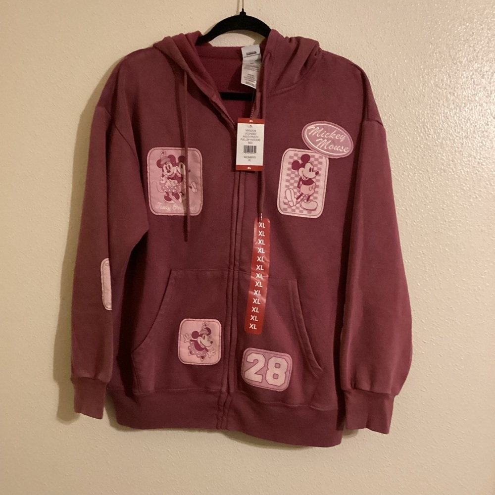 NWT Women’s XL Mickey Mouse Zip Hoodie Jacket - Mauve Pink